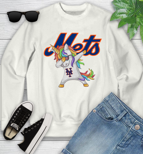 New York Mets MLB Baseball Funny Unicorn Dabbing Sports Youth Sweatshirt
