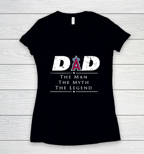 Los Angeles Angels MLB Baseball Dad The Man The Myth The Legend Women's V-Neck T-Shirt