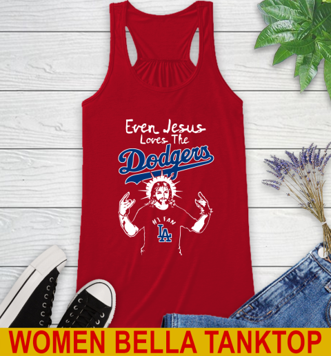 Los Angeles Dodgers MLB Baseball Even Jesus Loves The Dodgers Shirt Racerback Tank - Image 5