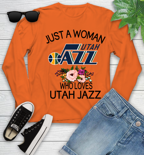 NBA Just A Woman Who Loves Utah Jazz Basketball Sports Youth Long Sleeve 2