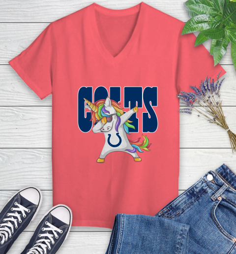 Indianapolis Colts NFL Football Funny Unicorn Dabbing Sports Women's V-Neck T-Shirt 6