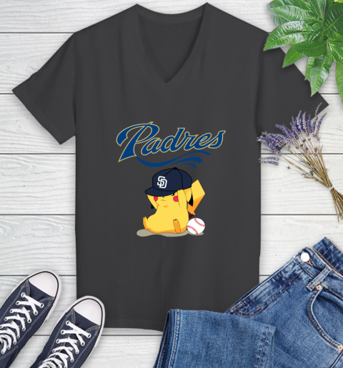 MLB Pikachu Baseball Sports San Diego Padres Women's V-Neck T-Shirt 8