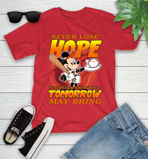 Baltimore Orioles MLB Baseball Mickey Disney Never Lose Hope Youth T-Shirt 13