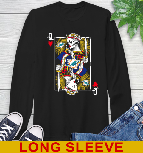 NFL Football Miami Dolphins The Queen Of Hearts Card Shirt Long Sleeve T-Shirt