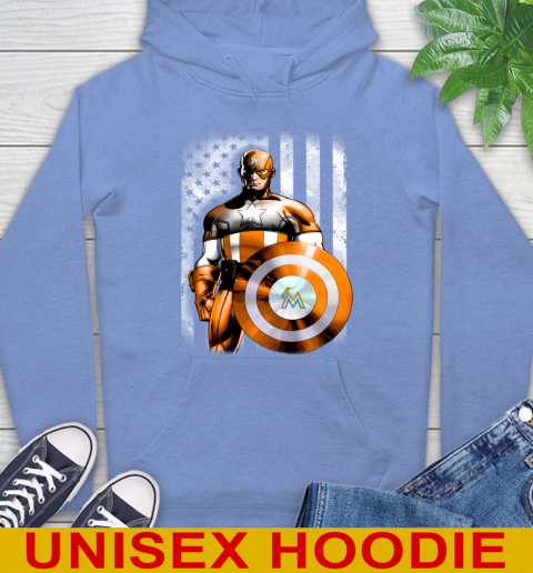 Miami Marlins MLB Baseball Captain America Marvel Avengers American Flag Shirt Hoodie 11