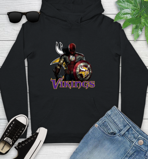 NFL Captain America Thor Spider Man Hawkeye Avengers Endgame Football Minnesota Vikings Youth Hoodie 2