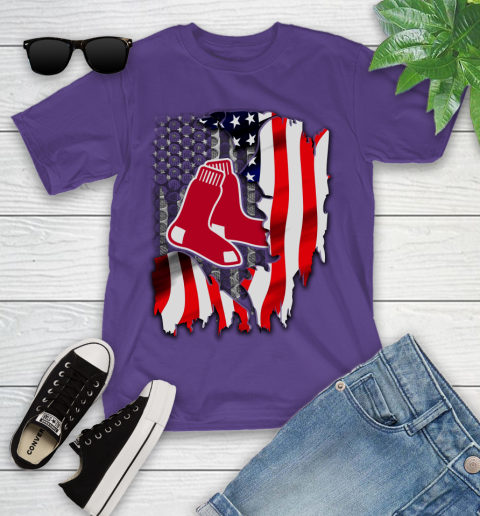 Boston Red Sox MLB Baseball American Flag Youth T-Shirt 3