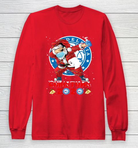 Philadelphia 76ers Funny Santa Claus Dabbing Christmas 2020 NBA Long Sleeve T-Shirt 7