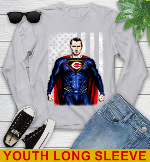 MLB Baseball Cincinnati Reds Superman DC Shirt Youth Long Sleeve - Image 6