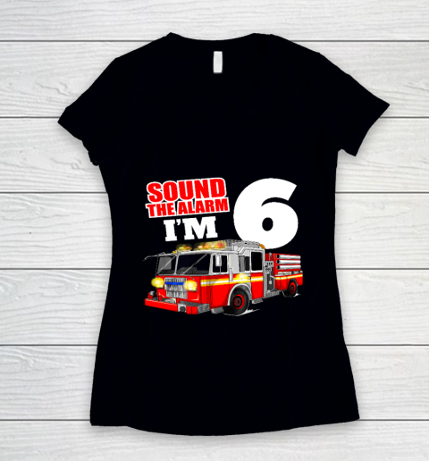 Kids Fire Truck 6th Birthday T Shirt Boy Firefighter 6 Years Old Women's V-Neck T-Shirt