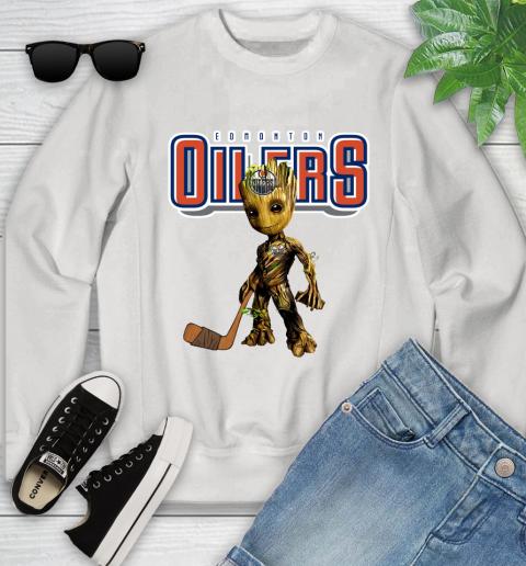 Edmonton Oilers NHL Hockey Groot Marvel Guardians Of The Galaxy Youth Sweatshirt
