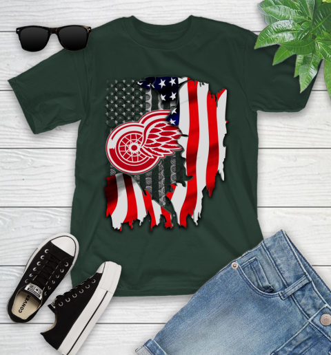 Detroit Red Wings NHL Hockey American Flag Youth T-Shirt 5