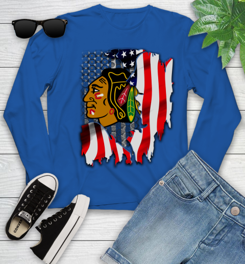 Chicago Blackhawks NHL Hockey American Flag Youth Long Sleeve 10