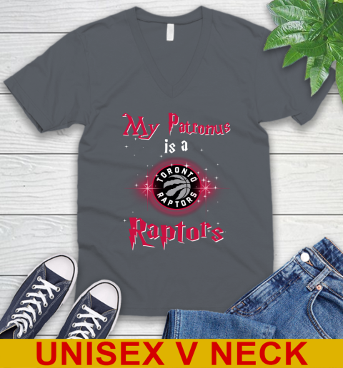 NBA Basketball Harry Potter My Patronus Is A Toronto Raptors V-Neck T-Shirt 4