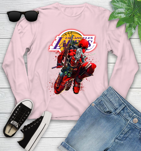 NBA Deadpool Marvel Comics Sports Basketball Los Angeles Lakers Youth Long Sleeve 10