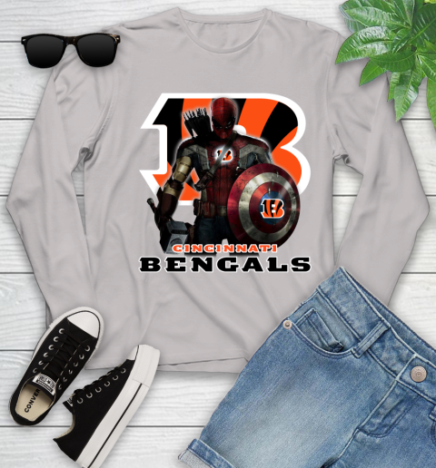 NFL Captain America Thor Spider Man Hawkeye Avengers Endgame Football Cincinnati Bengals Youth Long Sleeve 12