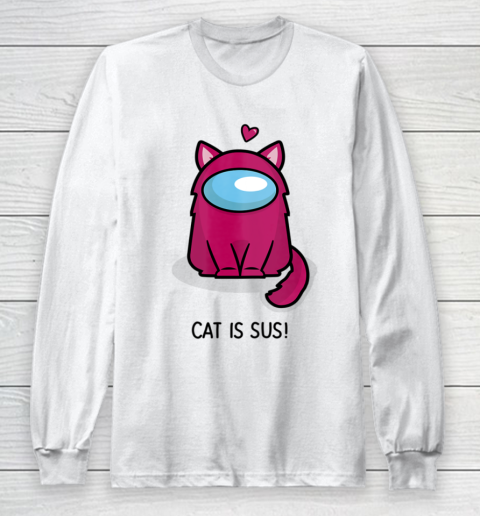 Among Us Game Shirt Cute Cat Astronaut Among me or us Nerdy Girl Gamer Long Sleeve T-Shirt