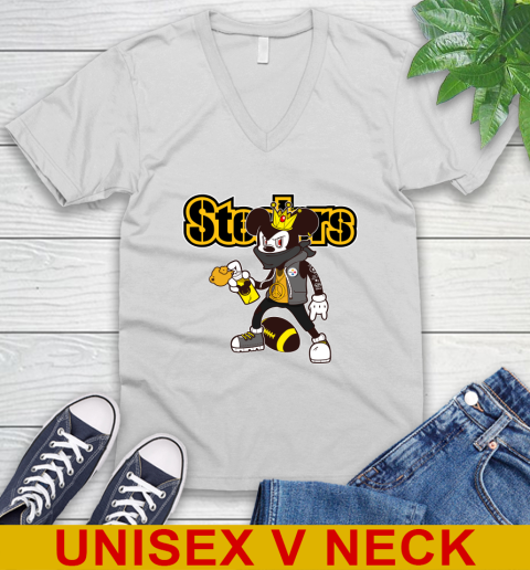 Pittsburgh Steelers NFL Football Mickey Peace Sign Sports V-Neck T-Shirt