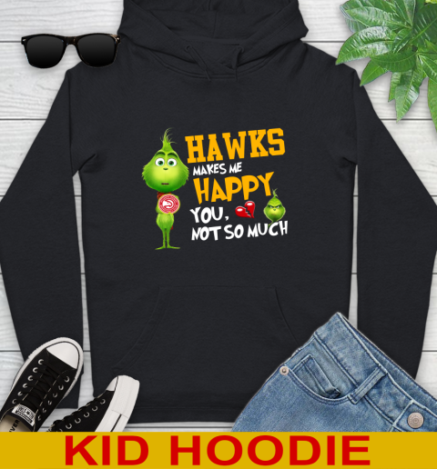 NBA Atlanta Hawks Makes Me Happy You Not So Much Grinch Basketball Sports Youth Hoodie
