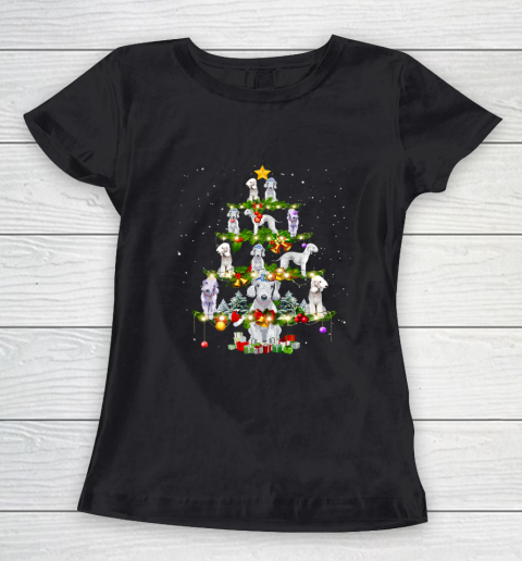 Bedlington Terrier Dog Xmas Tree Lights Ugly Christmas Gift Women's T-Shirt