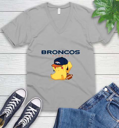 NFL Pikachu Football Sports Denver Broncos V-Neck T-Shirt 4