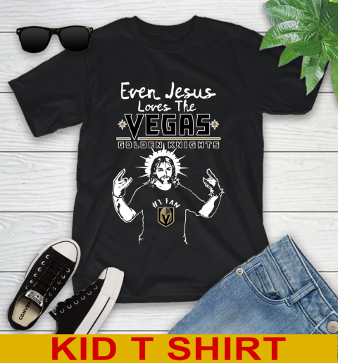 Vegas Golden Knights NHL Hockey Even Jesus Loves The Golden Knights Shirt Youth T-Shirt