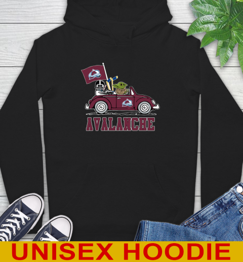 NHL Hockey Colorado Avalanche Darth Vader Baby Yoda Driving Star Wars Shirt Hoodie - Image 3