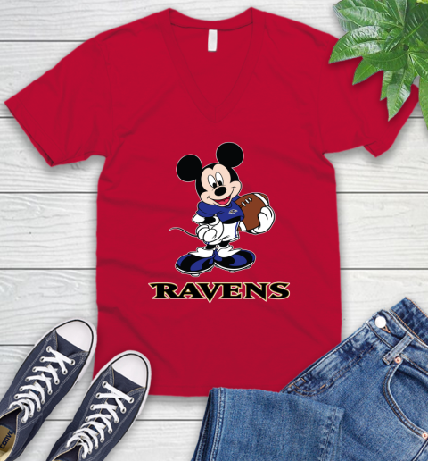 NFL Football Baltimore Ravens Cheerful Mickey Mouse Shirt V-Neck T-Shirt 7