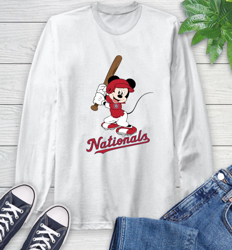 MLB Baseball Washington Nationals Cheerful Mickey Mouse Shirt Long Sleeve T-Shirt 2