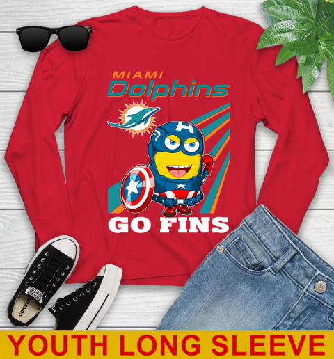 NFL Football Miami Dolphins Captain America Marvel Avengers Minion Shirt Youth Long Sleeve 11