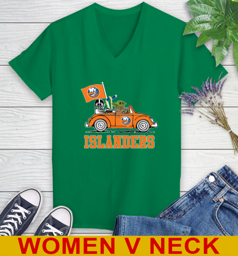 NHL Hockey New York Islanders Darth Vader Baby Yoda Driving Star Wars Shirt Women's V-Neck T-Shirt 6