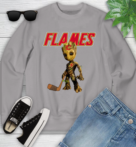 Calgary Flames NHL Hockey Groot Marvel Guardians Of The Galaxy Youth Sweatshirt 4