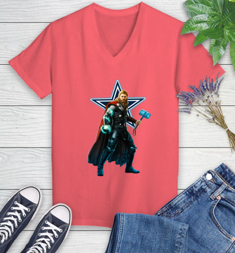 NFL Thor Avengers Endgame Football Dallas owboys Women's V-Neck T-Shirt 6