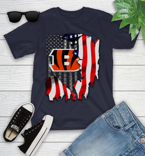 Cincinnati Bengals NFL Football American Flag Youth T-Shirt 2