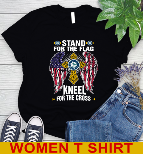 MLB Baseball Seattle Mariners Stand For Flag Kneel For The Cross Shirt Women's T-Shirt