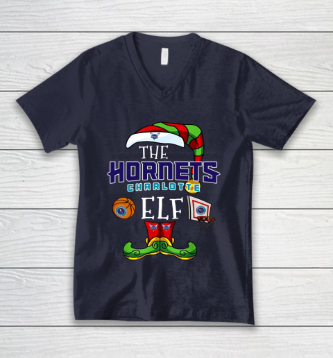Charlotte Hornets Christmas ELF Funny NBA V-Neck T-Shirt 2