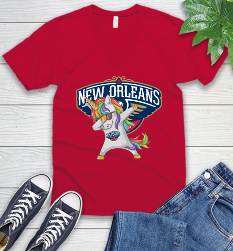 New Orleans Pelicans NBA Basketball Funny Unicorn Dabbing Sports V-Neck T-Shirt 8