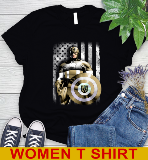 Vegas Golden Knights NHL Hockey Captain America Marvel Avengers American Flag Shirt Women's T-Shirt