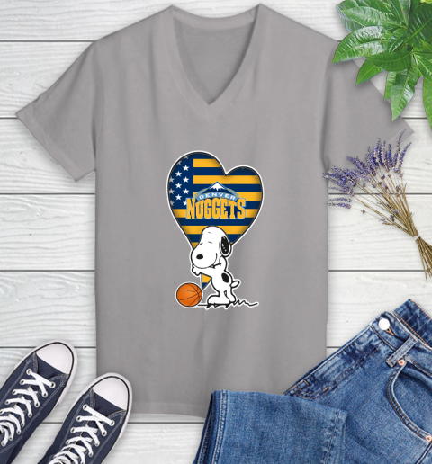 Denver Nuggets NBA Basketball The Peanuts Movie Adorable Snoopy Women's V-Neck T-Shirt 4