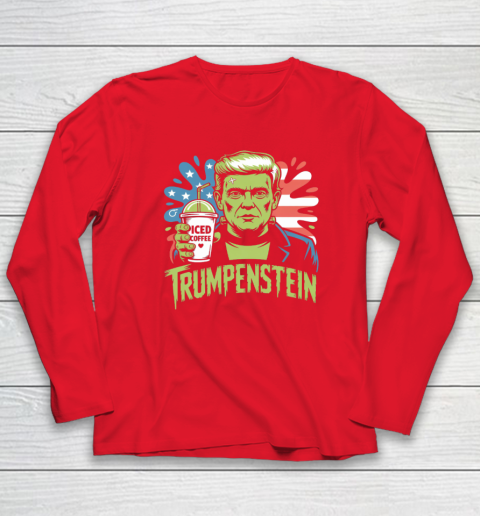 Trumpenstein Funny Iced Coffee Drink Halloween 4th of July USA Flag Long Sleeve T-Shirt 6