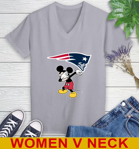 New England Patriots NFL Football Dabbing Mickey Disney Sports Women's V-Neck T-Shirt 5