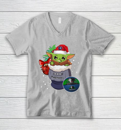 Minnesota Timberwolves Christmas Baby Yoda Star Wars Funny Happy NBA V-Neck T-Shirt 4