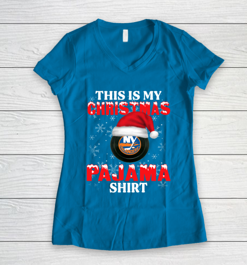 New York Islanders This Is My Christmas Pajama Shirt NHL Women's V-Neck T-Shirt 5
