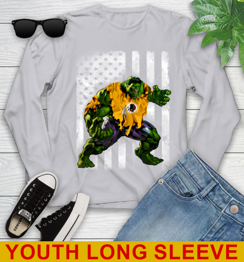 Washington Redskins Hulk Marvel Avengers NFL Football American Flag Youth Long Sleeve 5