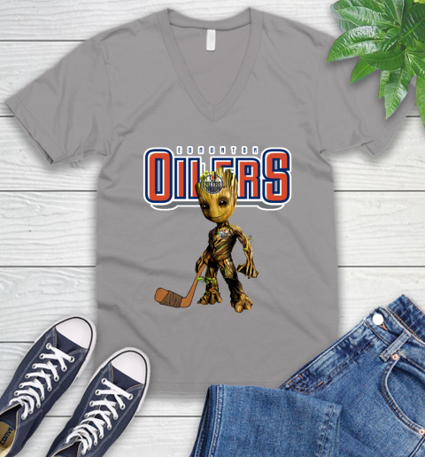 Edmonton Oilers NHL Hockey Groot Marvel Guardians Of The Galaxy V-Neck T-Shirt 4