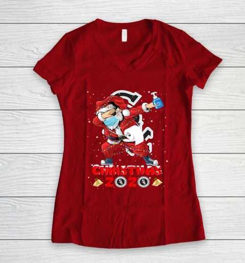 Chicago White Sox Funny Santa Claus Dabbing Christmas 2020 MLB Women's V-Neck T-Shirt 8