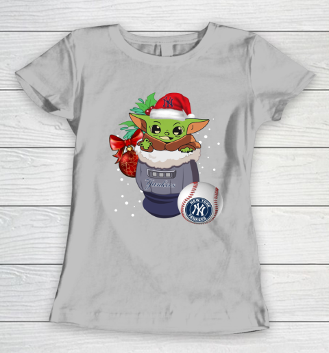 New York Yankees Christmas Baby Yoda Star Wars Funny Happy MLB Women's T-Shirt 6