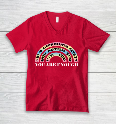 You Are Enough Rainbow Pastel Color Lovers Disability Awareness SPED Gifts Special Educators Advocat Autism Awareness V-Neck T-Shirt 3