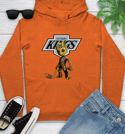 Los Angeles Kings NHL Hockey Groot Marvel Guardians Of The Galaxy Youth Hoodie 5