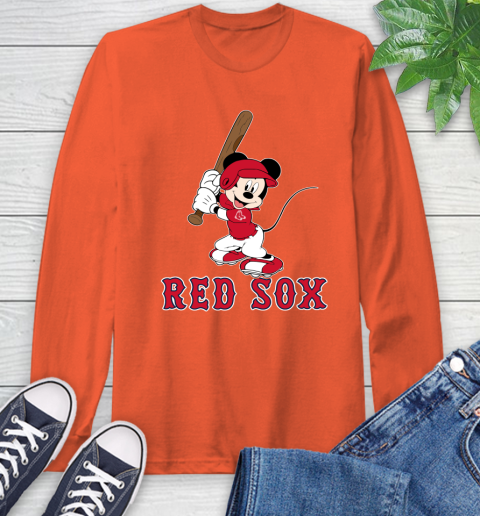 MLB Baseball Boston Red Sox Cheerful Mickey Mouse Shirt Long Sleeve T-Shirt 5